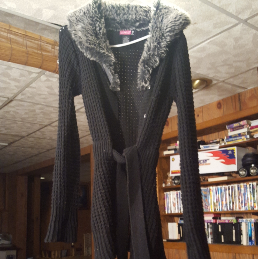 Black tie around cardigan